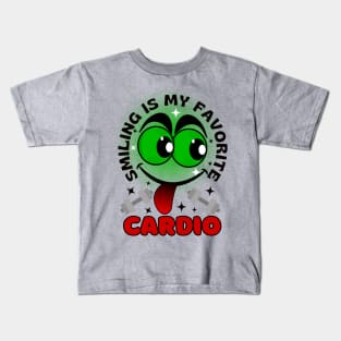 Smiling Is My Favorite Cardio Excited Funny Face Cartoon Emoji Kids T-Shirt